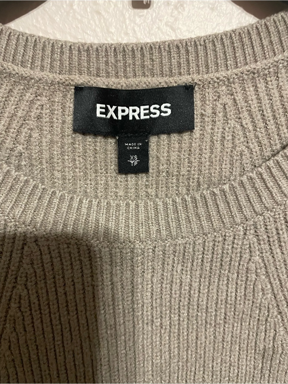 Express Taupe Ribbed Crewneck Sweater
